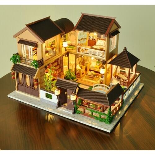 Kids Toys Diy Dollhouse Assemble Wooden Miniatures Doll House Furniture Miniature Dollhouse Puzzle Educational Toys For Children