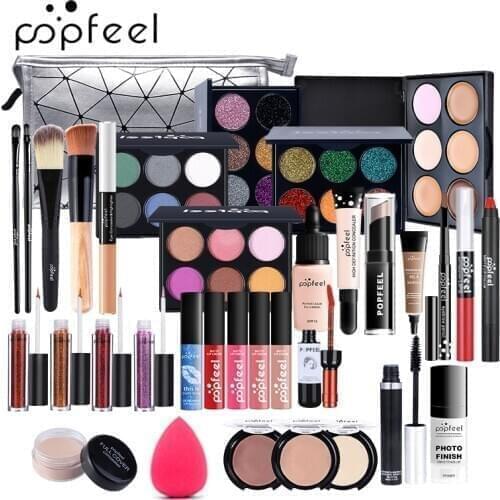 POPFEEL 35PC Eyeshadow Palette Set makeup set Eye shadow + Lip Gloss + Blush + Concealer Make up brush Kit Cosmetics makeup