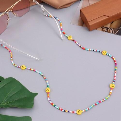 Fashion Boho Smiley Mask Strap Women Sunglasses Color Beads Mask Holder Reading Bead Glasses Chain Eyewear Cord Lanyard Jewelry