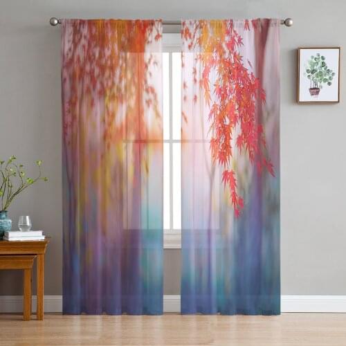 Tulle Curtains for Living Room Maple Leaf Beautiful Bedroom Study Window Sheer Curtains Kitchen Balcony Interior Voile Curtains
