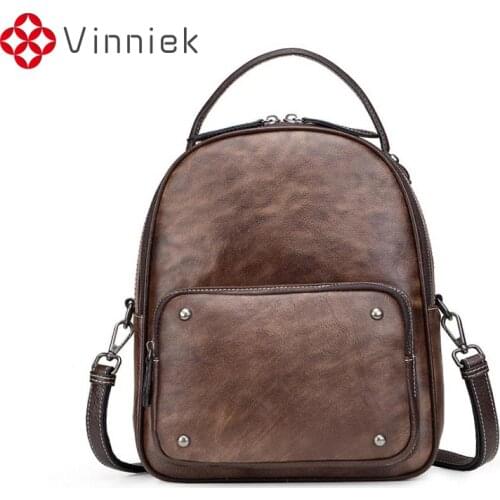 New Vintage Real Leather Women Bag Casual Fashion Design Backpacks High Quality School Bag for Girl Simple Preppy Style Mochilas