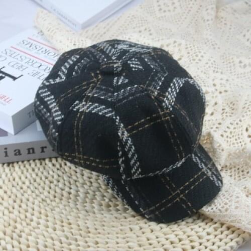 Womens Hat Solid Black Plaid Vintage Female Caps Outdoor Autumn Winter Ladies Beret Casual Women Winter Hat Gorras Para Mujer
