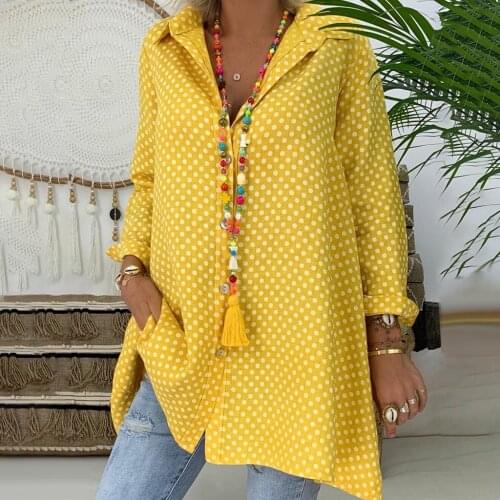 Women Vintage Polka Dots Blouse Long Sleeve Shirt Collar Top Shirt Spring Autumn Pullovers Tops Lapel Womens Clothing Blusas