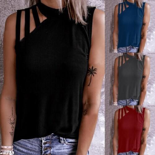 KANCOOLD Womens Tops 2021 Summer New Fashion Casual Irregular Solid Color Hollow Out All-match Strapless Round Neck Vests топы