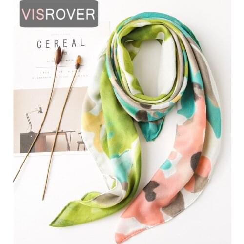 VISROVER 2021 green square flower viscose summer scarf Fashion flower Wraps Spring blue Shawls flower Hijab gift wholesales
