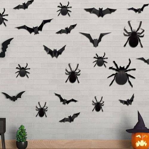 12pcs 6size Horror 3D black spider haunted house spider web bar party decor props simulation trick toy halloween decorations
