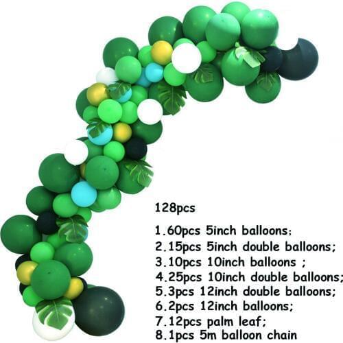 128 pcs Ins Hawaiian Latex Balloon Chain Set Birthday Wedding Party Decoration Green Theme Background Backdrop Balloon