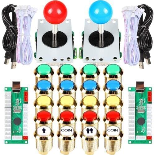 2 Player DIY Kit USB Encoder to PC Joystick + LED Gold Plating Arcade Buttons For Arcade MAME Arcade Cabinet Raspberry Pi 2 3 3B