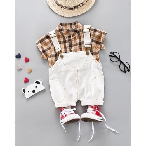 Little Boys Party Clothing Baby 2pieces/Set Clothing Sets Khaki Plaid Shirt + Shorts Infant Outfits Set Baby Clothes Suit