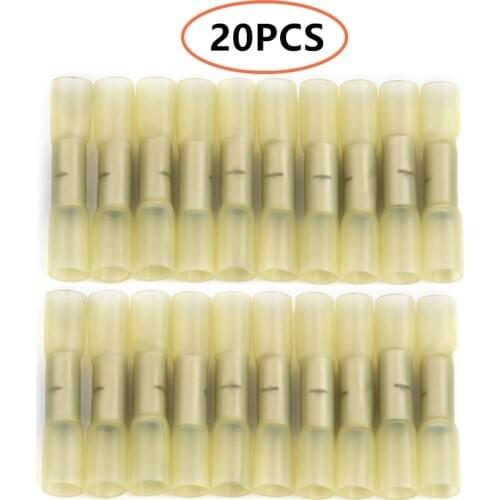 20PCS Yellow Heat Shrink Butt Connectors Electrical Wire Connectors Terminals 12-10AWG Insulated Waterproof Crimp Terminal
