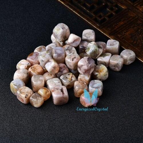 6 Pieces Polished Natural Sakura Agate Rose CUBE Tumbled Stone Gravel Stone Crystal Pink Hand-Polished Fish Tank Decor Garden To