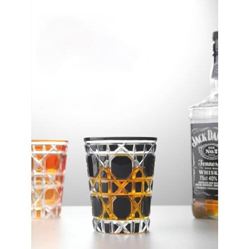 European style whisky wine glass water cup pure hand carved retro court stained glass cup