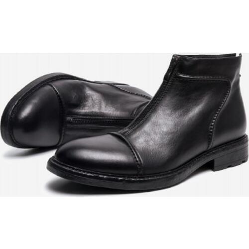 Fashion Chelsea Boots Men England Style Genuine Leather Vintage Pointed Toe Ankle Boots Business Zipper Cowhide Dress Boots