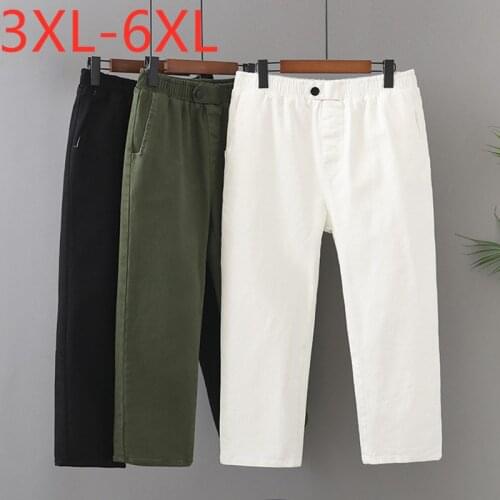 New 2021 Ladies Spring Summer Plus Size Cropped Pants For Women Large Loose Casual White Elastic Canvas Trousers 3XL 4XL 5XL 6XL