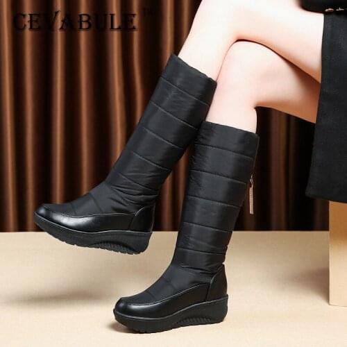 CEVABULE Casual Boots Thick High Boots Stitch Down Cloth Thick Hair Snow Knee High Boots Zapatos De Mujer Thigh High Boots TYX