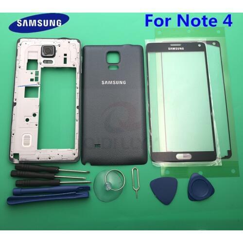 New Full Housing Case Middle Frame + Rubber Seal Back Case + Glass Lens Auto Parts for Samsung Note 4 N910 N910F/A/M/C/H + Tools
