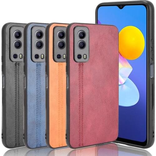 For Vivo Y72 5G Case Luxury Calfskin PU Leather lines Back Cover Shockproof Case For Vivo iQOO Z3 5G Phone Case