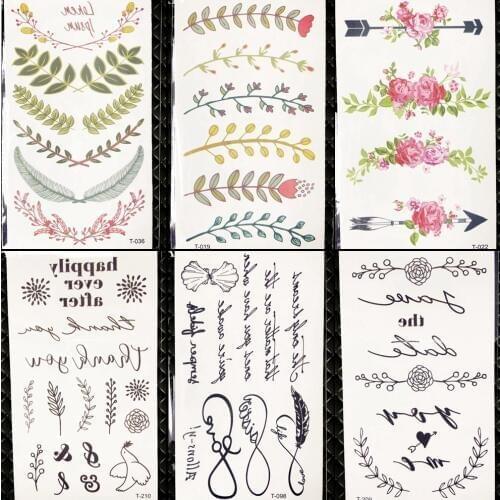 Colorful Leaves Temporary Tattoo Stickers Flower Women Decor Hands Flash Tatoos Letter Small Bracelet Letter Fake Tattoo Words