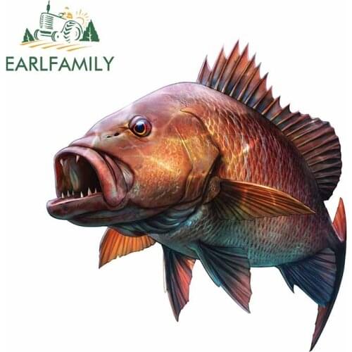 EARLFAMILY 13cm x 12.8cm 3D Large Mouth Bass Fish Fishing Car Sticker Creative Waterproof Reflective Decor Mangrove Jack Decals