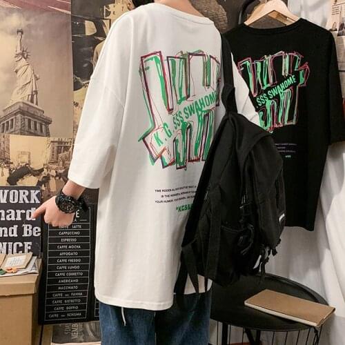 Printed Hiphop Short Sleeve T-shirt Spring Summer Sports Loose Casual O-neck Bottoming Shirt Mens Clothes Streetwear Trend Tops