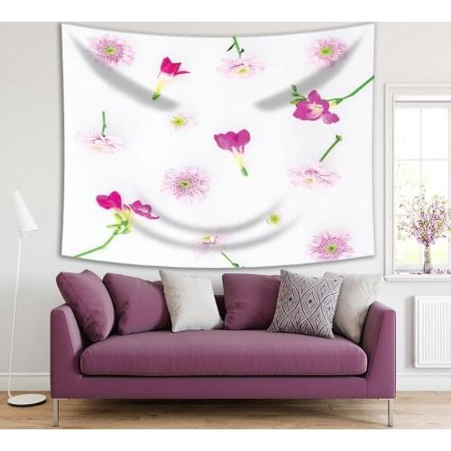 Tapestry Flowers Branches Leaves Are Dahlias Romantic Dreamy Nature Pink Fuchsia Green Floral Art Print