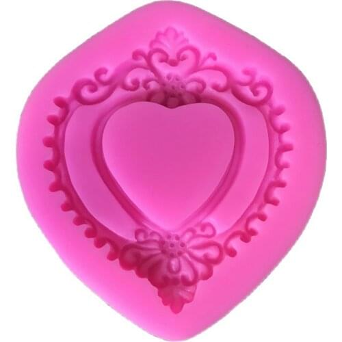 Hot Vintage Love Heart Shape Mirror Frame 3D Silicone Mold Fondant Chocolate Molds Cake Decorating Tools H655