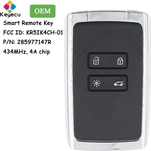 KEYECU Remote Control Car Key With 4 Button 433MHz Frequency - FOB for Renault Espace 5, Megane 4, Talisman 2016 2017 2018 2019