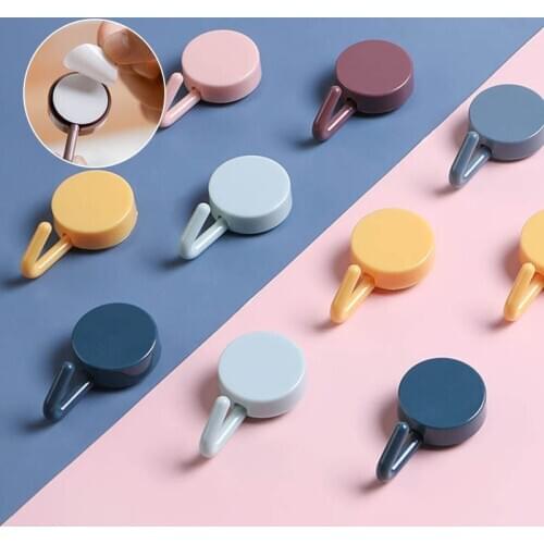 10pcs Solid Color Free Punching Door Self adhesive hook Without Trace Nail Small Hook Clothes Hook Mounted Wall Hook Wall Hook