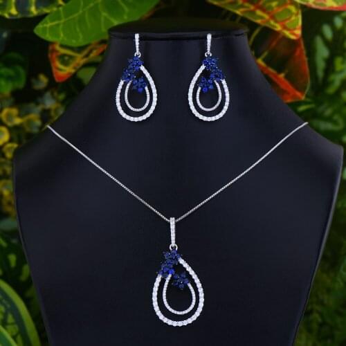 LARRAURI 2020 New Hot Trendy Luxury Shiny Crystal Water Drop Pendant Jewelry Sets for Women Wedding Dubai Bridal Jewelry Sets