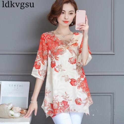 2020 Summer Women Blouse Chiffon Shirts Casual Half Sleeve Floral Blusas Elegant Plus Size Lady Womens Tops Blouses A779