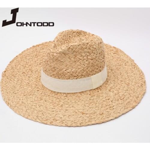 2021 Summer Women Raffia Straw Jazz Hat Big Wide Brim Sun Protection Floppy Foldable Beach Hats for Ladies Beach Panama Fedoras
