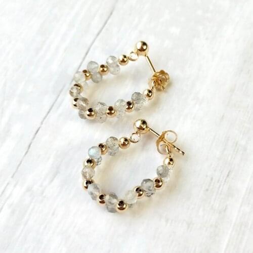 LiiJi Unique Natural Stone Real Labradorite Stud Earrings Lace Style 925 Sterling Silver Gold Color Earrings Fancy Jewelry