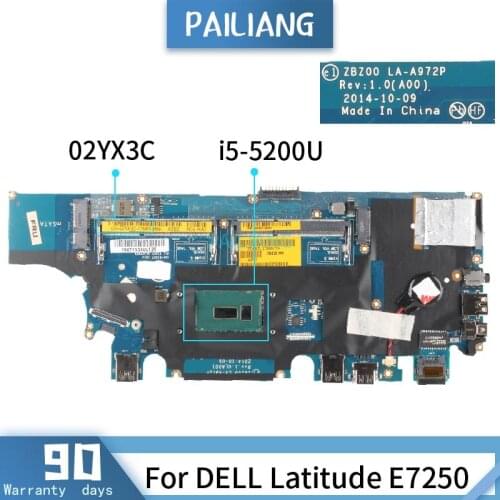 CN-02YX3C For DELL Latitude E7250 LA-A972P 02YX3C SR23Y i5-5200U Mainboard Laptop motherboard DDR3 tested OK