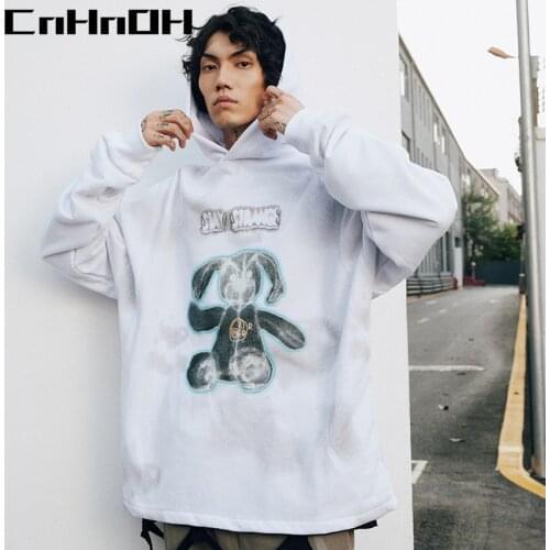 CnHnoH Chic Hiphop Fashion Pullover HOODIE Harajuku Style Spotted Bear Printed Hip-Hop Hoodie Couple Loose Hooded 9859
