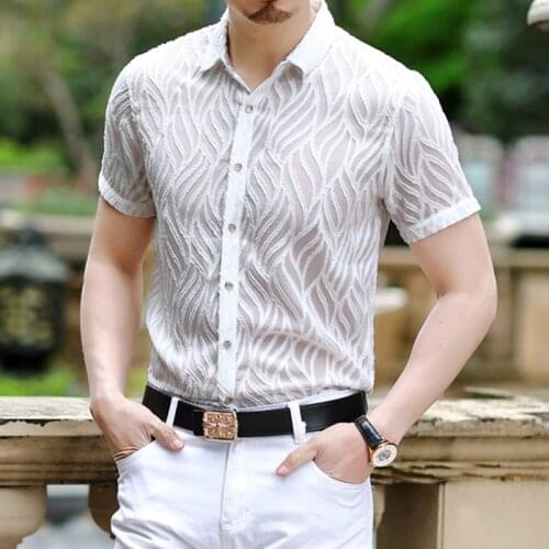 New Stripe Designer Shirt Men 2021Summer Elegant Short Sleeve Slim Fit Quanlity Shirt Business Casual Party Big Size Shirt