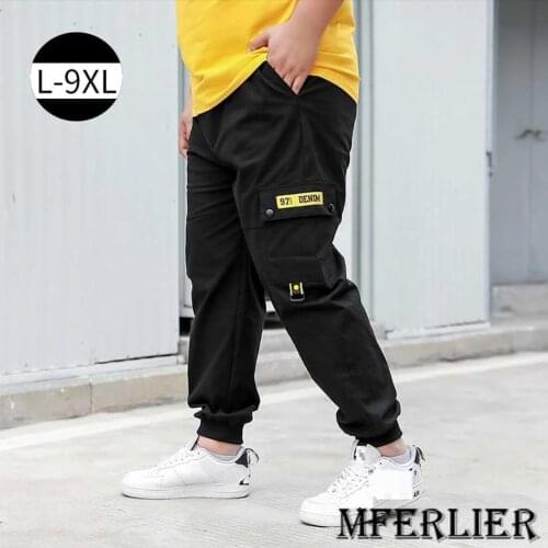 Autumn men cargo pants safari style plus size 8XL 9XL letter pockets skateboard high street wear large size pants elasticity 60