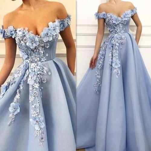 Fantasy 3D Flowers Princess V-neck A-line Prom Dress with Beading Lace-up Back Floor Length Party Dress Evening Dress