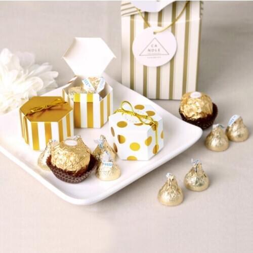 Polka Stripe Wedding Chocolate Candy Gift Boxes Baby Shower Party Mini Hexagon Souvenir Cookie Box LX1970