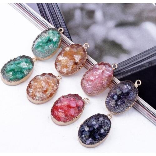 2pcs Fashion Women Earring Resin Charms Oval Pendant Findings Imitation Rock Crystal Ear Drop Necklace Pendants Diy Jewelry Make