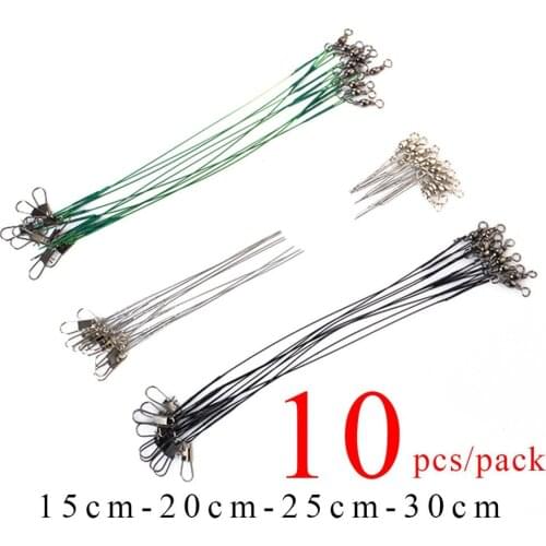 10pcs/lot Fishing Trace Wire Leader Stainless Steel Fishing Line Leaders With Snap & Swivel 15 /20 /25 /30cm