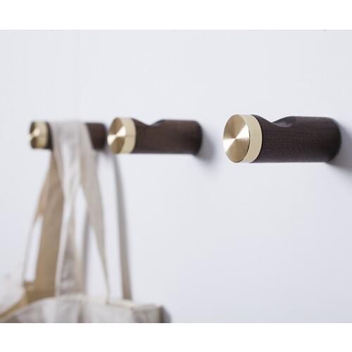 Nordic simple brass beech hook Japanese walnut decorative hook porch living room coat hook coat hook
