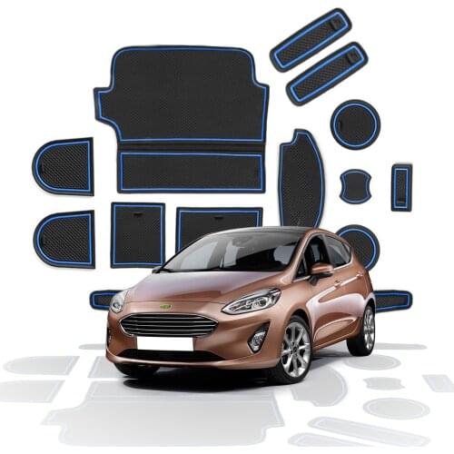 RUIYA For Fiesta MK8 2017 2018 2019 2020 Car Door Groove Mat Anti-slip Slot Pad Auto Interior Organizer Accessories 14 Pcs