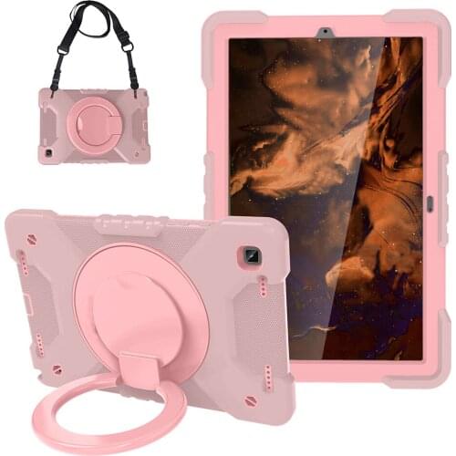 For Samsung Galaxy Tab A7 Silicone Case 2020 T500 T505 Shockproof Cover with Shoulder Strap Rotatable Kickstand