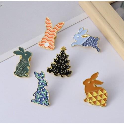 Cute Animal Badge Cartoon Striped Shirt Brooch Pretty Rabbit Brooch Enamel Pins New Animal Series Brooch Pine Tree Shape Badge
