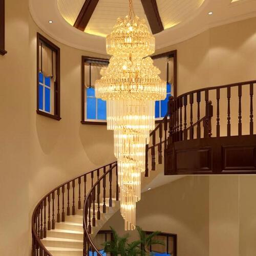 LED Modern Crystal Chandeliers Lighting Fixture American Long Golden K9 Crystal Chandelier Home Loft Stair Way Indoor Lights