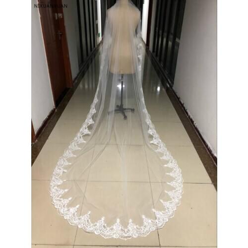 White/Ivory 3M Cathedral Length Lace Edge Bridal Head Veil with Comb Long Wedding Veil Accessories Velos De Novia
