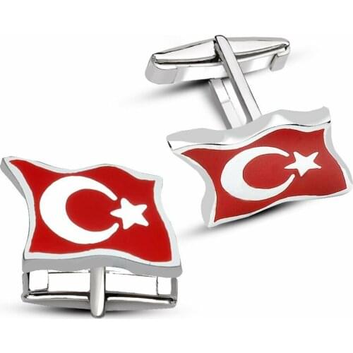 Tesbihane 925 Sterling Silver Wavy the Moon the stars Pattern Cufflinks