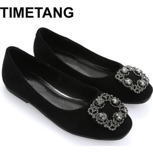 TIMETANG Female Flats Shoes Women Slip-on Flat Shoe Square Buckles Comfort Lady Plus Size Flat Heel Woman ShoeE966