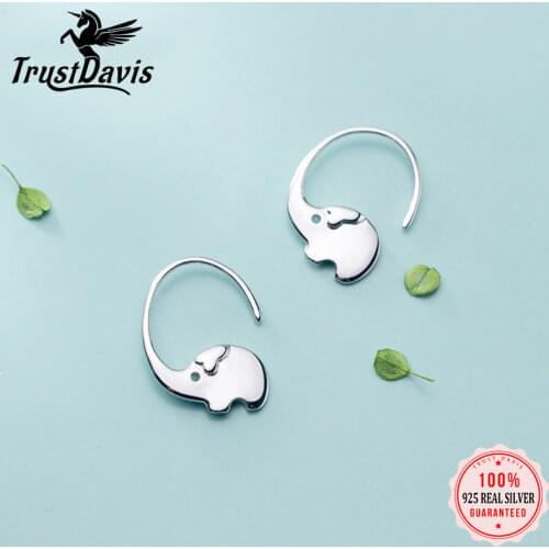 Trustdavis Genuine Minimalist 925 Sterling Silver Smooth Elephant Drop Earring For Women Fashion Silver 925 Jewelry Gift DT61