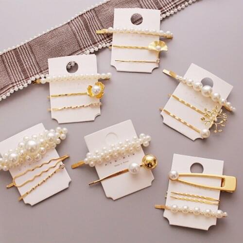 1 Set Korea Chic Metal Hairpins Imitiation Pearl Flower Hollow Geometric Hair Clips Women Hair Jewelry Accessories Gifts